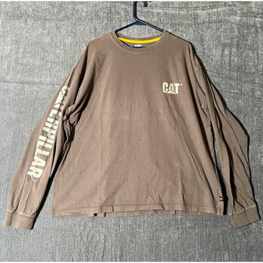 CAT T-Shirt Mens XL Gray Long Sleeve Crew Neck Logo Knit Cotton Easy Care